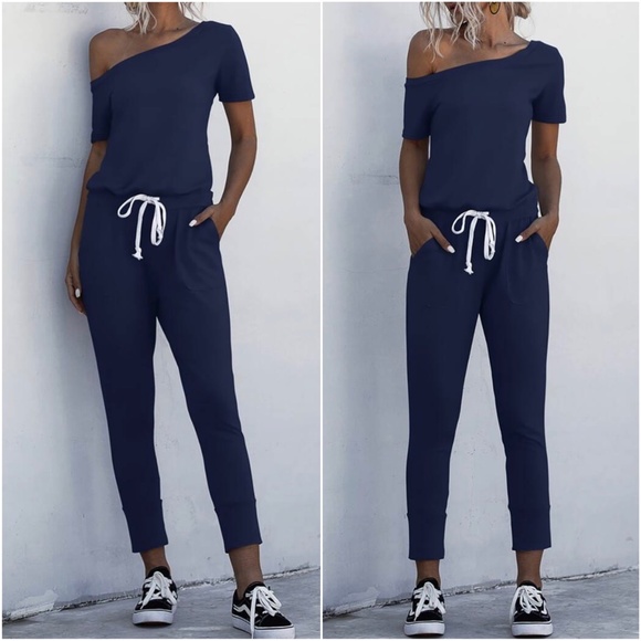 043 Boho One Shoulder pocket Casual jumpsuit - Picture 7 of 8